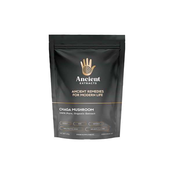 IQ Nootropics Presents: Ancient Extracts Organic Chaga Powder – 60g Premium Mushroom Supplement with 30% Beta-Glucan – Immune Support, Antioxidants & Energy Boost – Non-GMO & Water Soluble