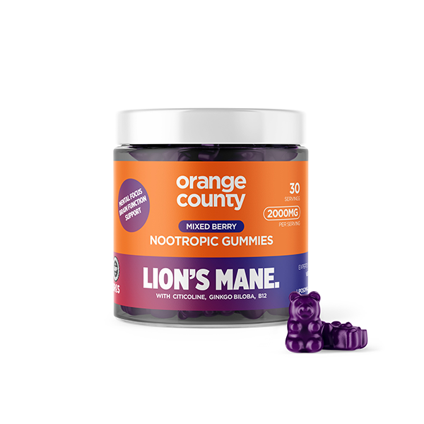 IQ Nootropics Presents: Orange County Lion’s Mane Gummies – 2000mg Nootropic Blend – Brain Health & Energy – Mixed Berry – 30 Vegan Gummies