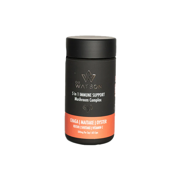 IQ Nootropics Presents: Dr. Watson's 5-in-1 Immune Support Mushroom Complex – 500mg Vegan Capsules with Chaga, Maitake, Reishi, Shiitake, Vitamin C & Turmeric–Immune, Endurance & Recovery: 60 Capsules