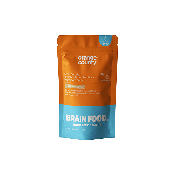IQ Nootropics Presents: Orange County Mushroom Coffee – Focus & Energy Blend with Lion’s Mane, Cordyceps & Ashwagandha – Cognitive Boost & Stress Support – 42g Vegan Pouch (7 Servings)