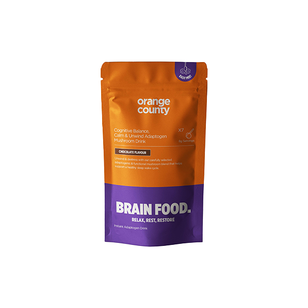 IQ Nootropics Presents: Orange County Calm & Unwind Chocolate Mushroom Drink – Adaptogen Blend with Reishi, Chamomile & Passionflower – Relaxation & Stress Support – 42g Vegan Pouch (7 Servings)